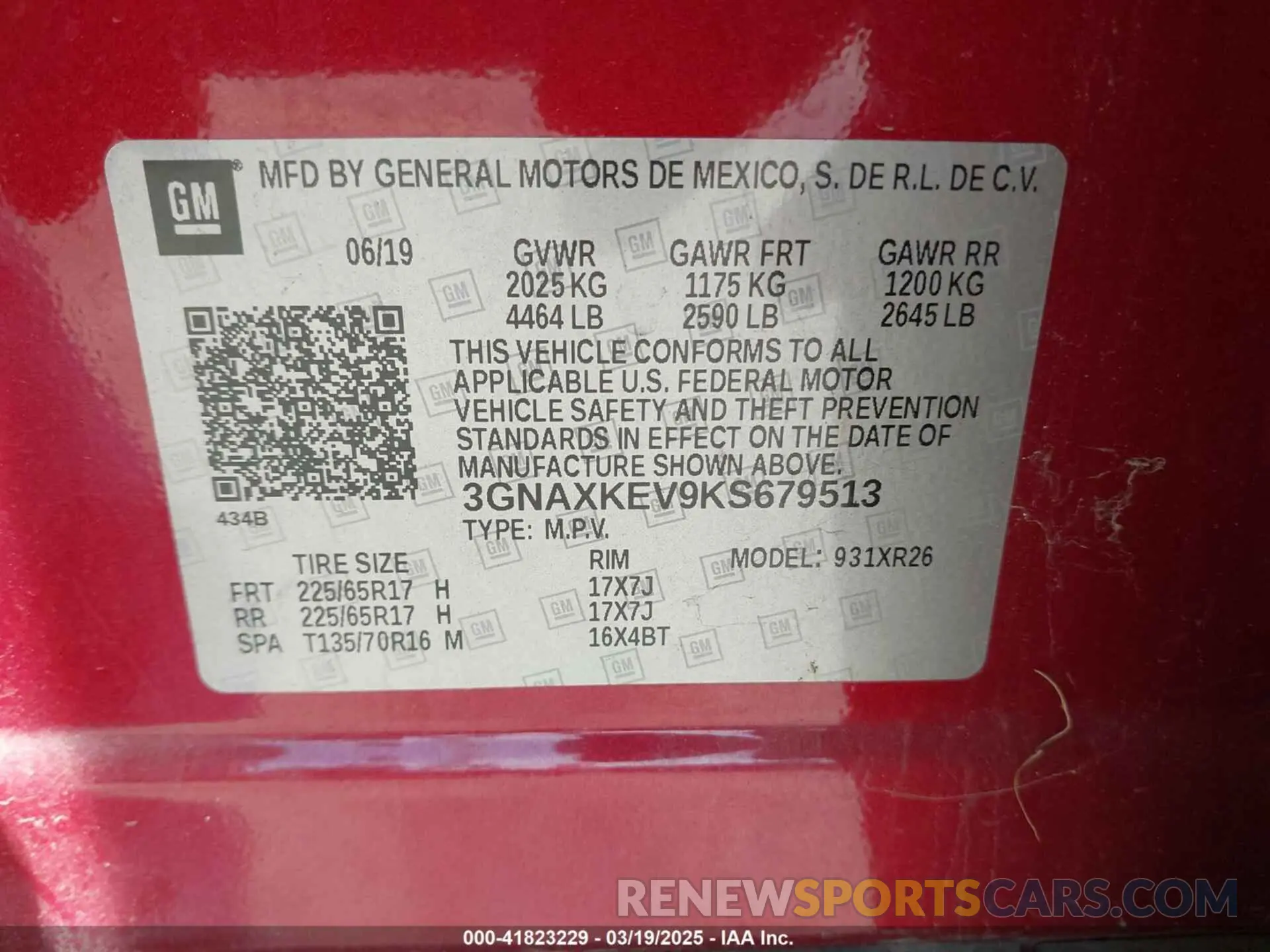 9 Photograph of a damaged car 3GNAXKEV9KS679513 CHEVROLET EQUINOX 2019