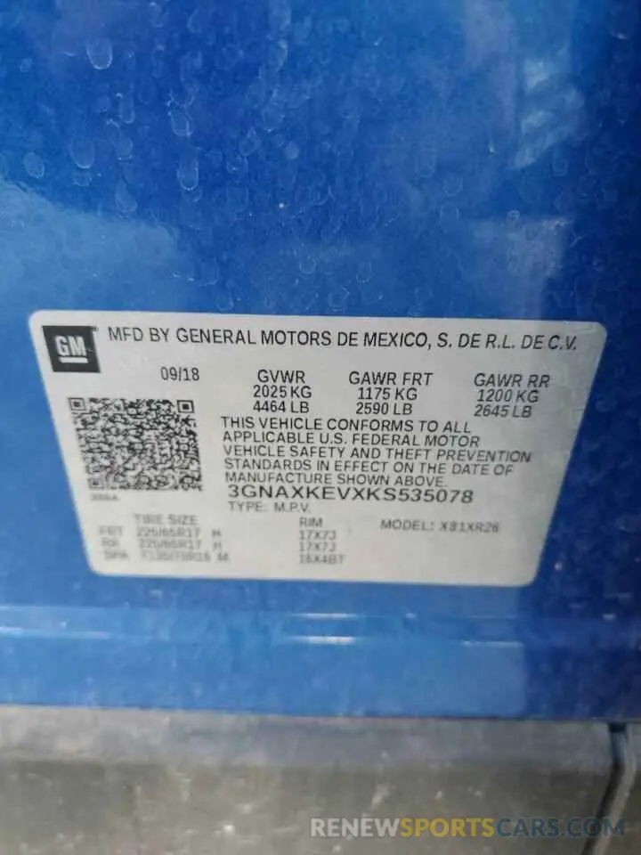 13 Photograph of a damaged car 3GNAXKEVXKS535078 CHEVROLET EQUINOX 2019