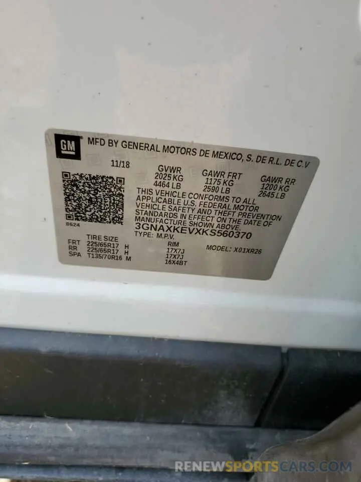 14 Photograph of a damaged car 3GNAXKEVXKS560370 CHEVROLET EQUINOX 2019