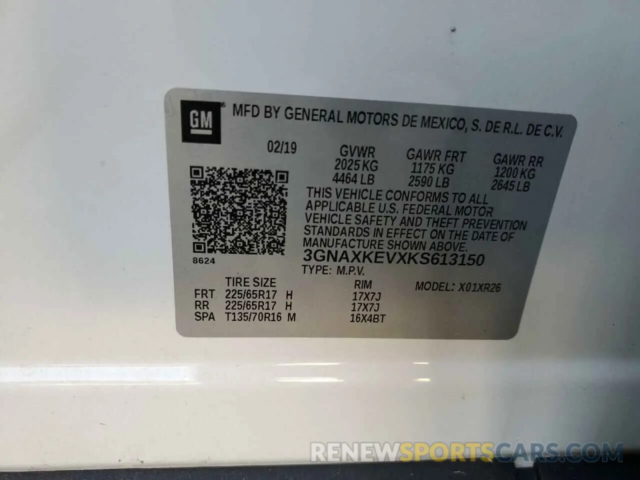 14 Photograph of a damaged car 3GNAXKEVXKS613150 CHEVROLET EQUINOX 2019