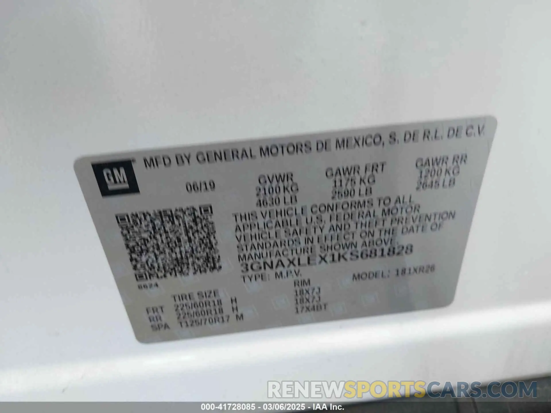 9 Photograph of a damaged car 3GNAXLEX1KS681828 CHEVROLET EQUINOX 2019