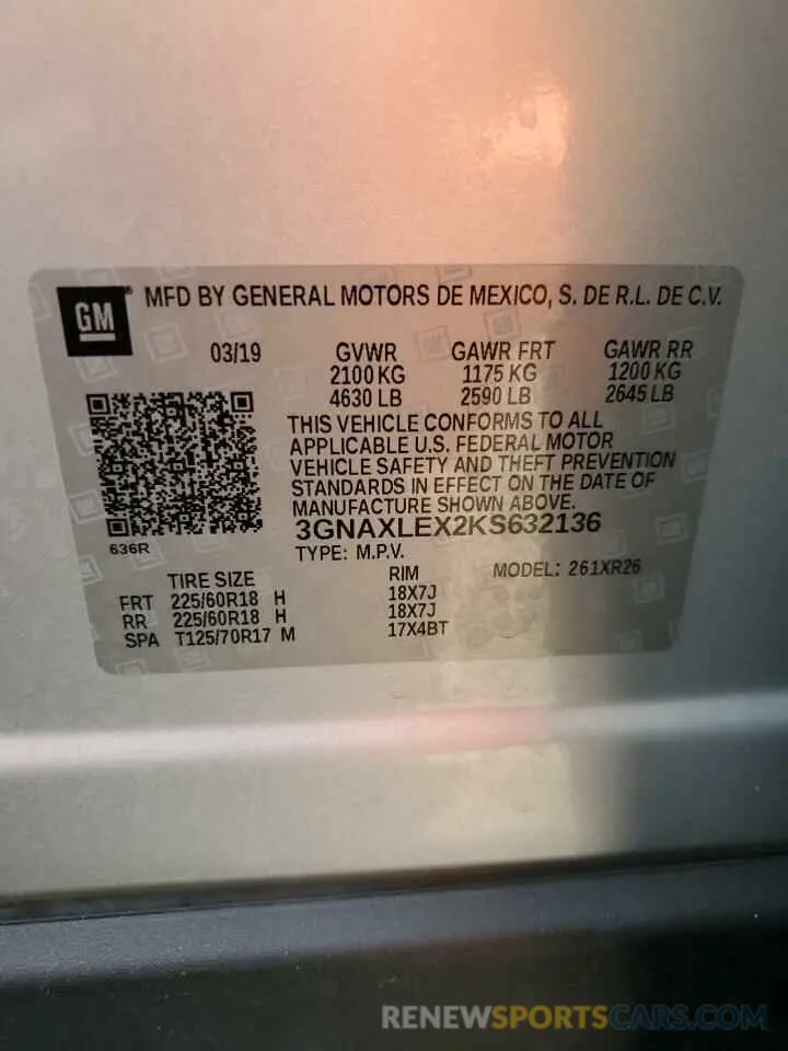 13 Photograph of a damaged car 3GNAXLEX2KS632136 CHEVROLET EQUINOX 2019