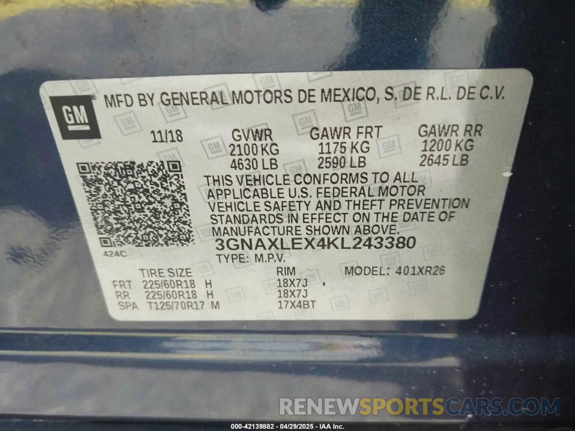 9 Photograph of a damaged car 3GNAXLEX4KL243380 CHEVROLET EQUINOX 2019
