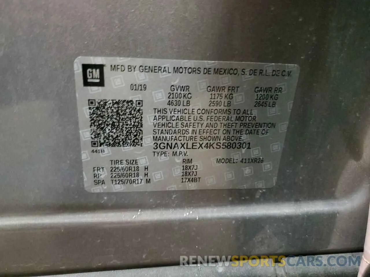 14 Photograph of a damaged car 3GNAXLEX4KS580301 CHEVROLET EQUINOX 2019