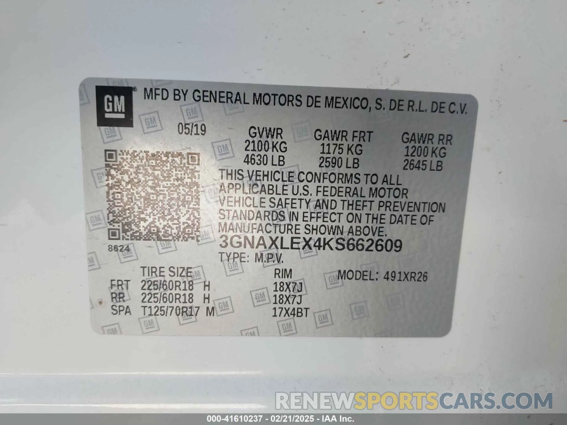9 Photograph of a damaged car 3GNAXLEX4KS662609 CHEVROLET EQUINOX 2019