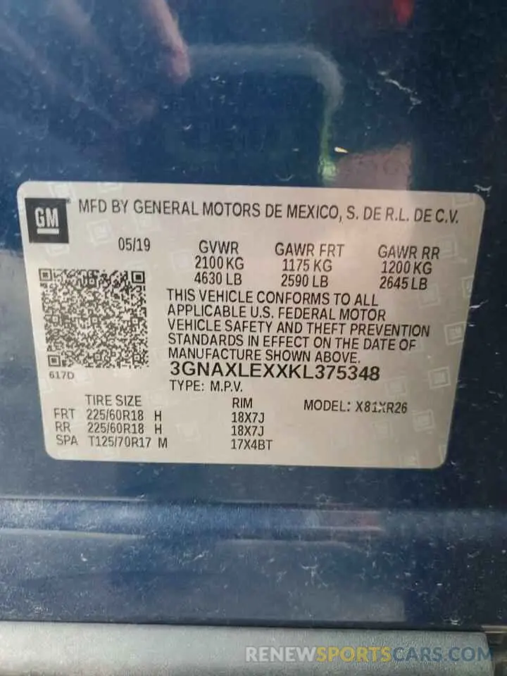 14 Photograph of a damaged car 3GNAXLEXXKL375348 CHEVROLET EQUINOX 2019