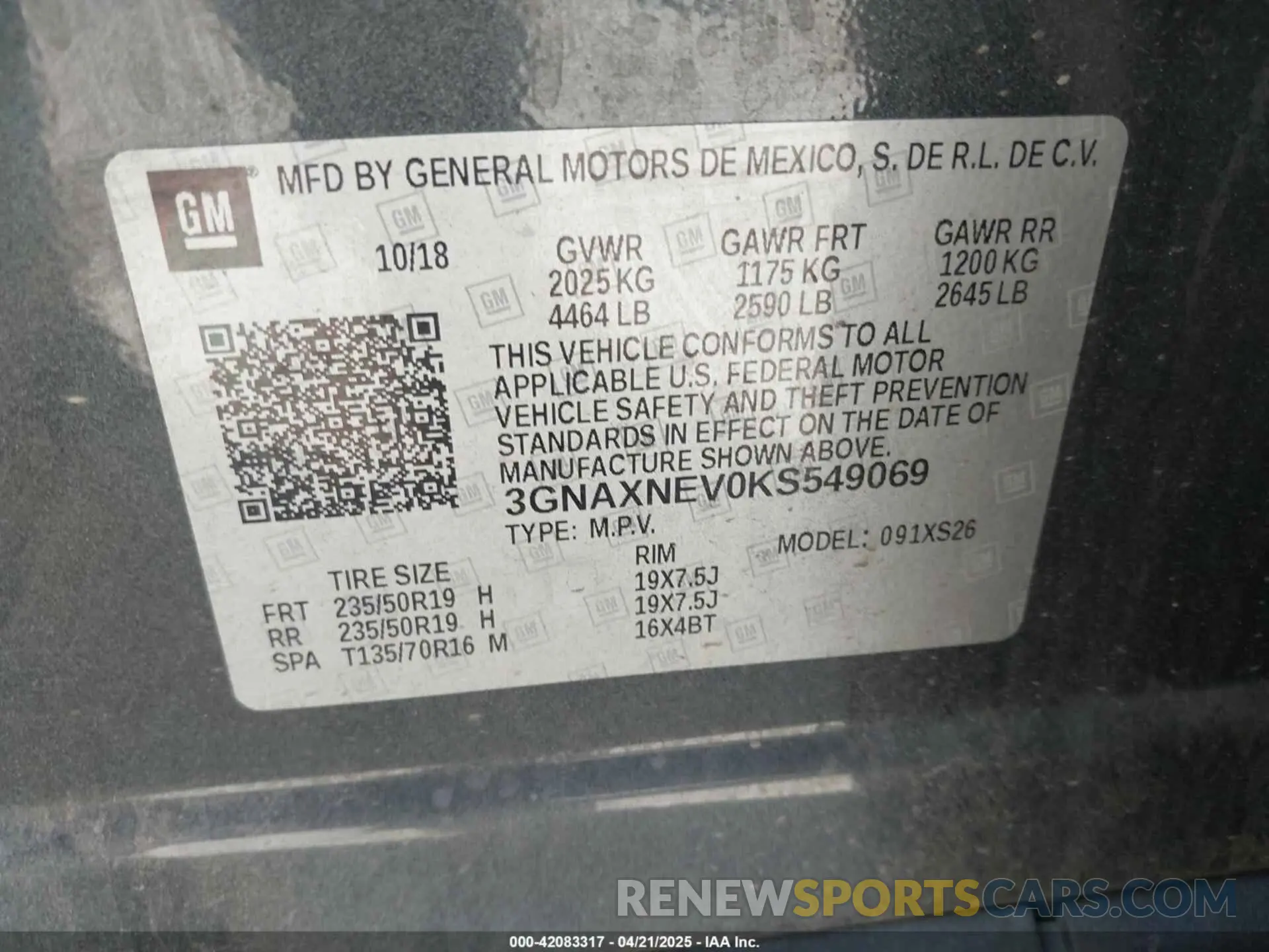 9 Photograph of a damaged car 3GNAXNEV0KS549069 CHEVROLET EQUINOX 2019