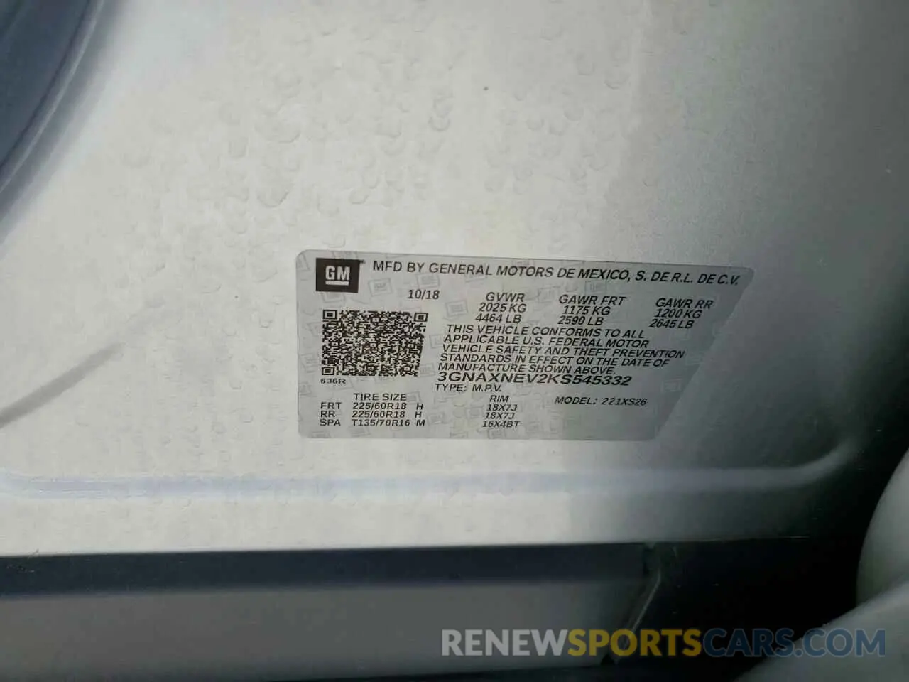 15 Photograph of a damaged car 3GNAXNEV2KS545332 CHEVROLET EQUINOX 2019