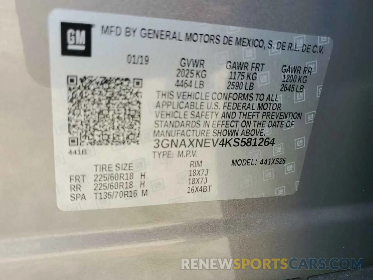 12 Photograph of a damaged car 3GNAXNEV4KS581264 CHEVROLET EQUINOX 2019