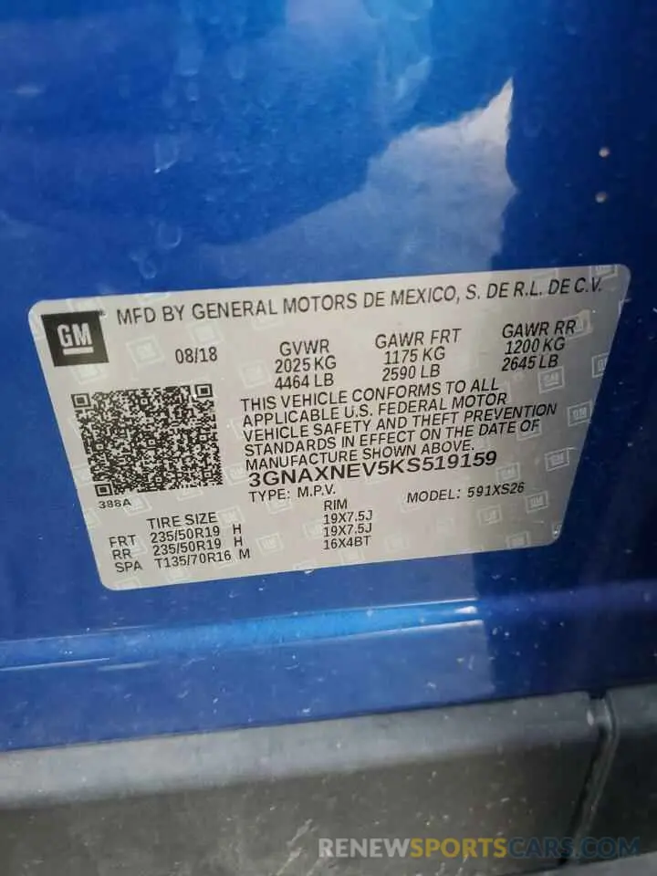13 Photograph of a damaged car 3GNAXNEV5KS519159 CHEVROLET EQUINOX 2019