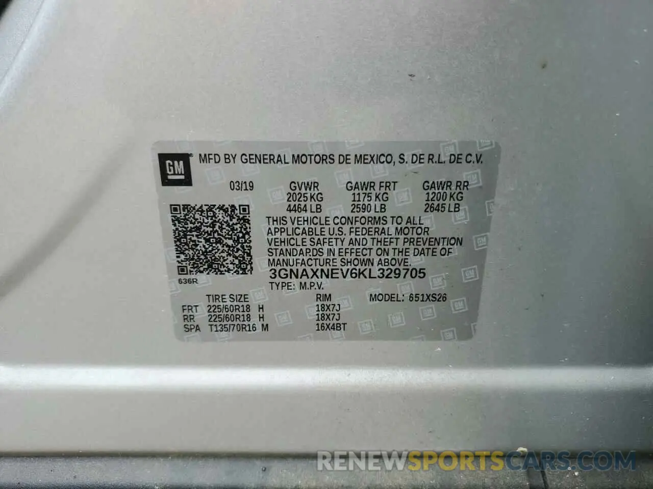15 Photograph of a damaged car 3GNAXNEV6KL329705 CHEVROLET EQUINOX 2019