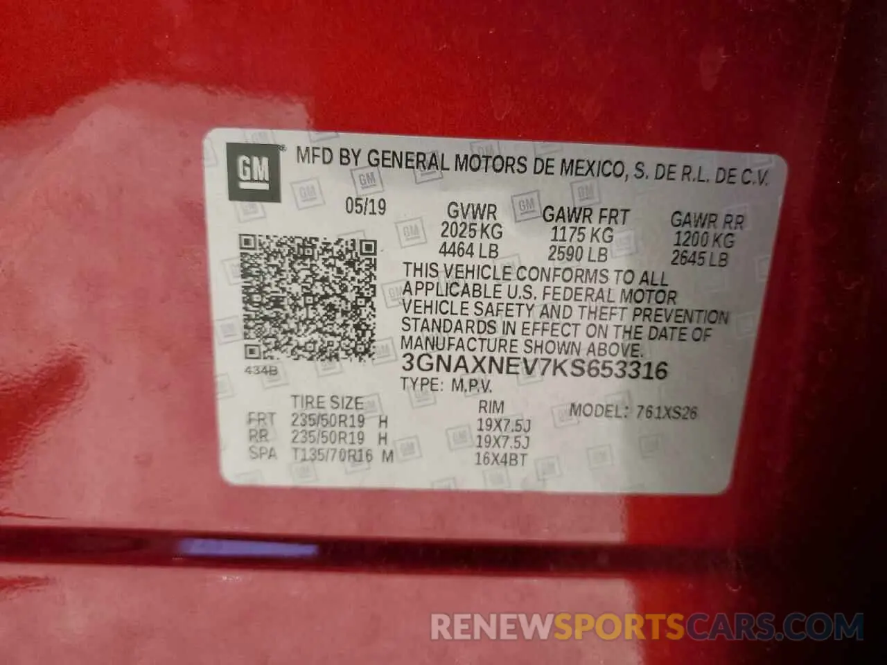 12 Photograph of a damaged car 3GNAXNEV7KS653316 CHEVROLET EQUINOX 2019