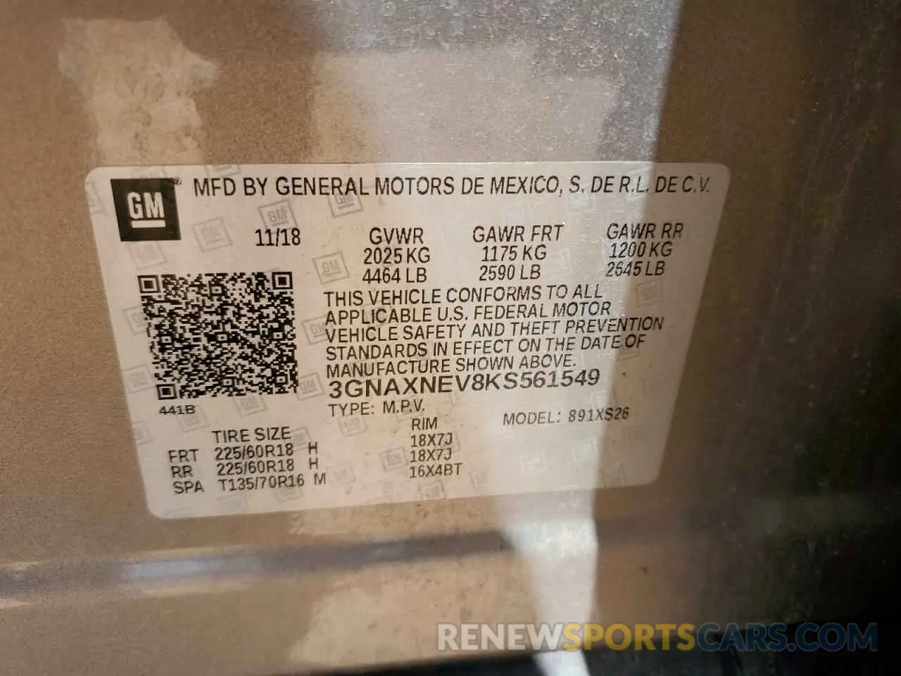 13 Photograph of a damaged car 3GNAXNEV8KS561549 CHEVROLET EQUINOX 2019