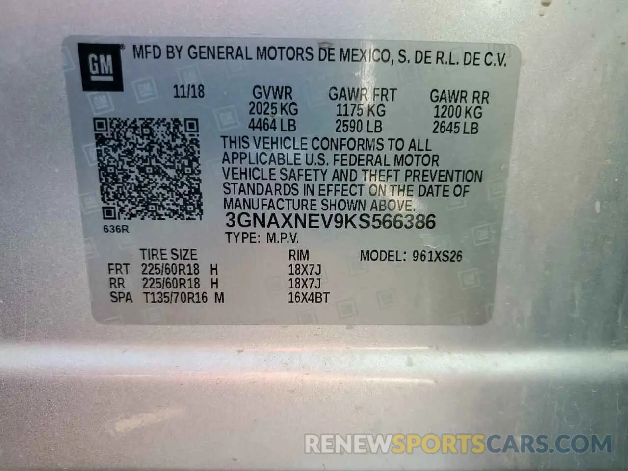 13 Photograph of a damaged car 3GNAXNEV9KS566386 CHEVROLET EQUINOX 2019