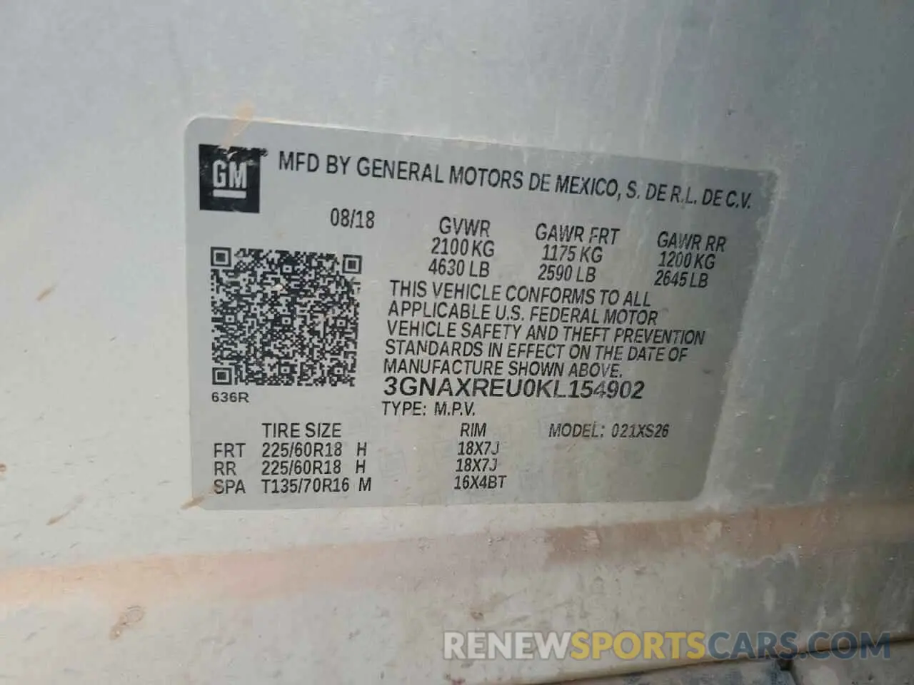 13 Photograph of a damaged car 3GNAXREU0KL154902 CHEVROLET EQUINOX 2019