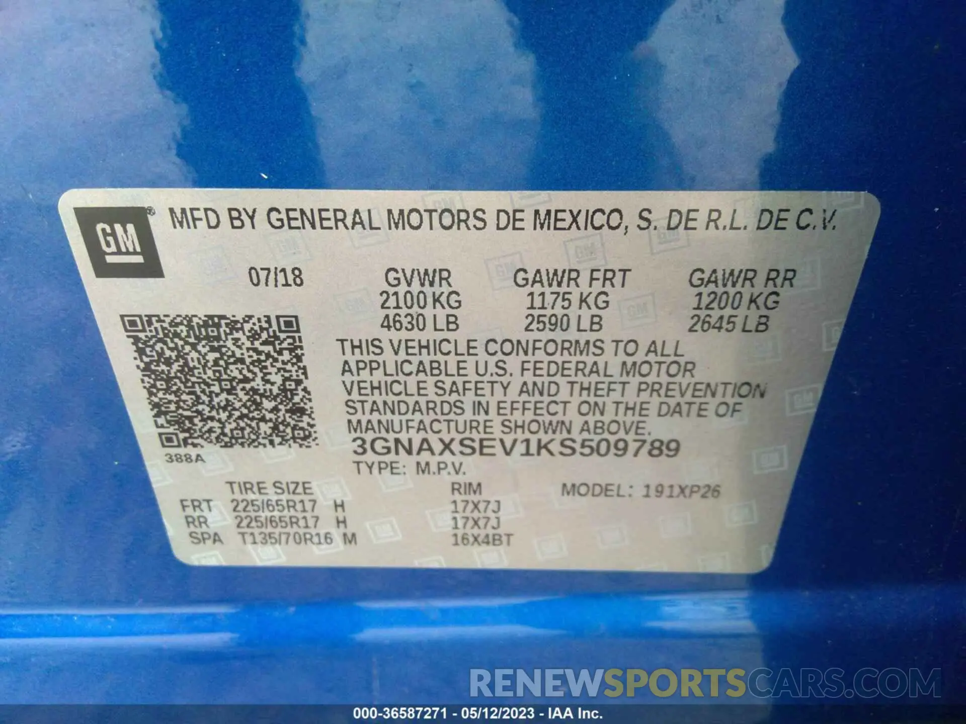 9 Photograph of a damaged car 3GNAXSEV1KS509789 CHEVROLET EQUINOX 2019