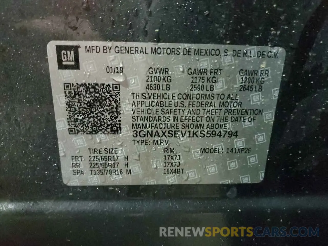 14 Photograph of a damaged car 3GNAXSEV1KS594794 CHEVROLET EQUINOX 2019