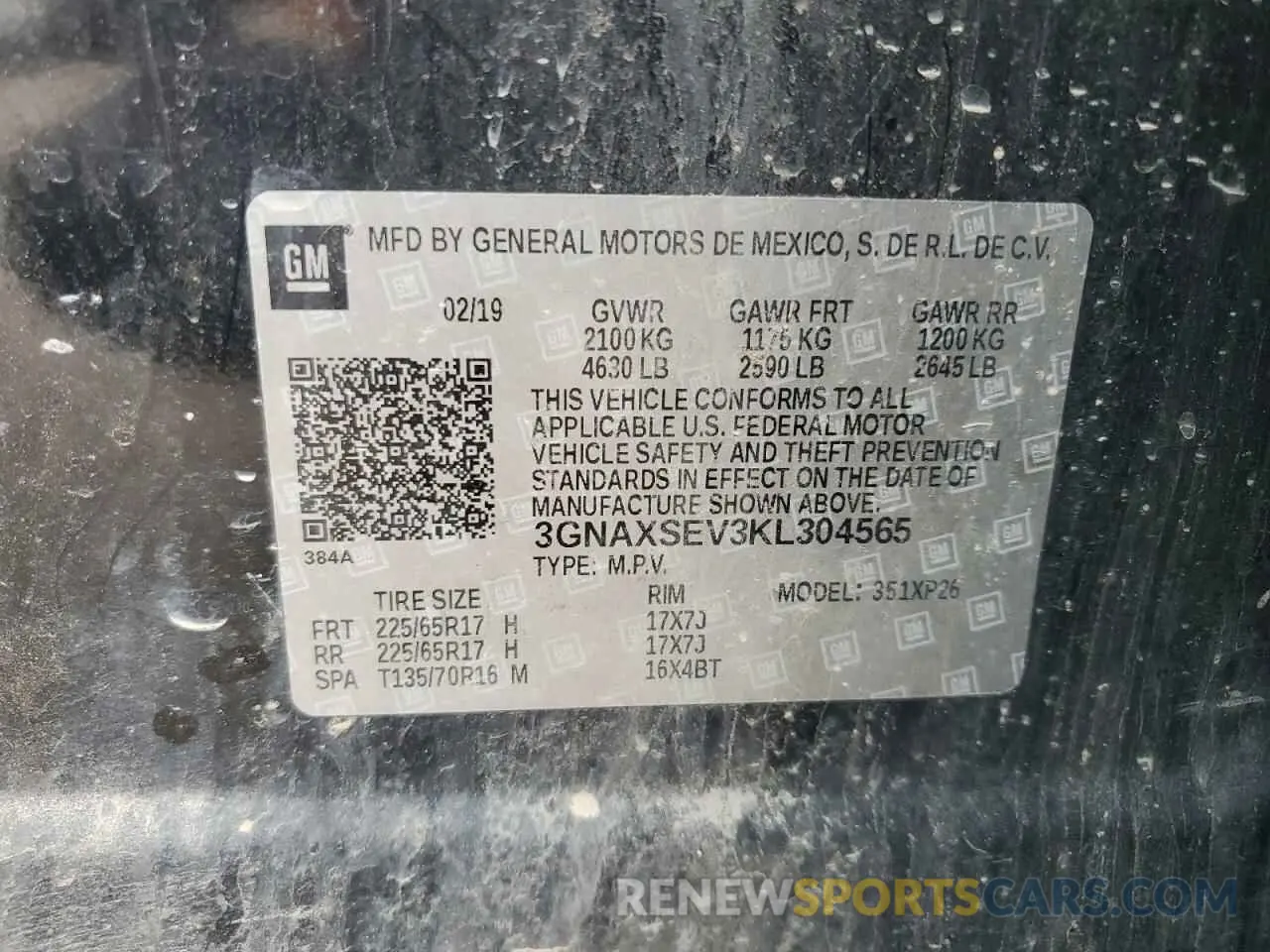 13 Photograph of a damaged car 3GNAXSEV3KL304565 CHEVROLET EQUINOX 2019