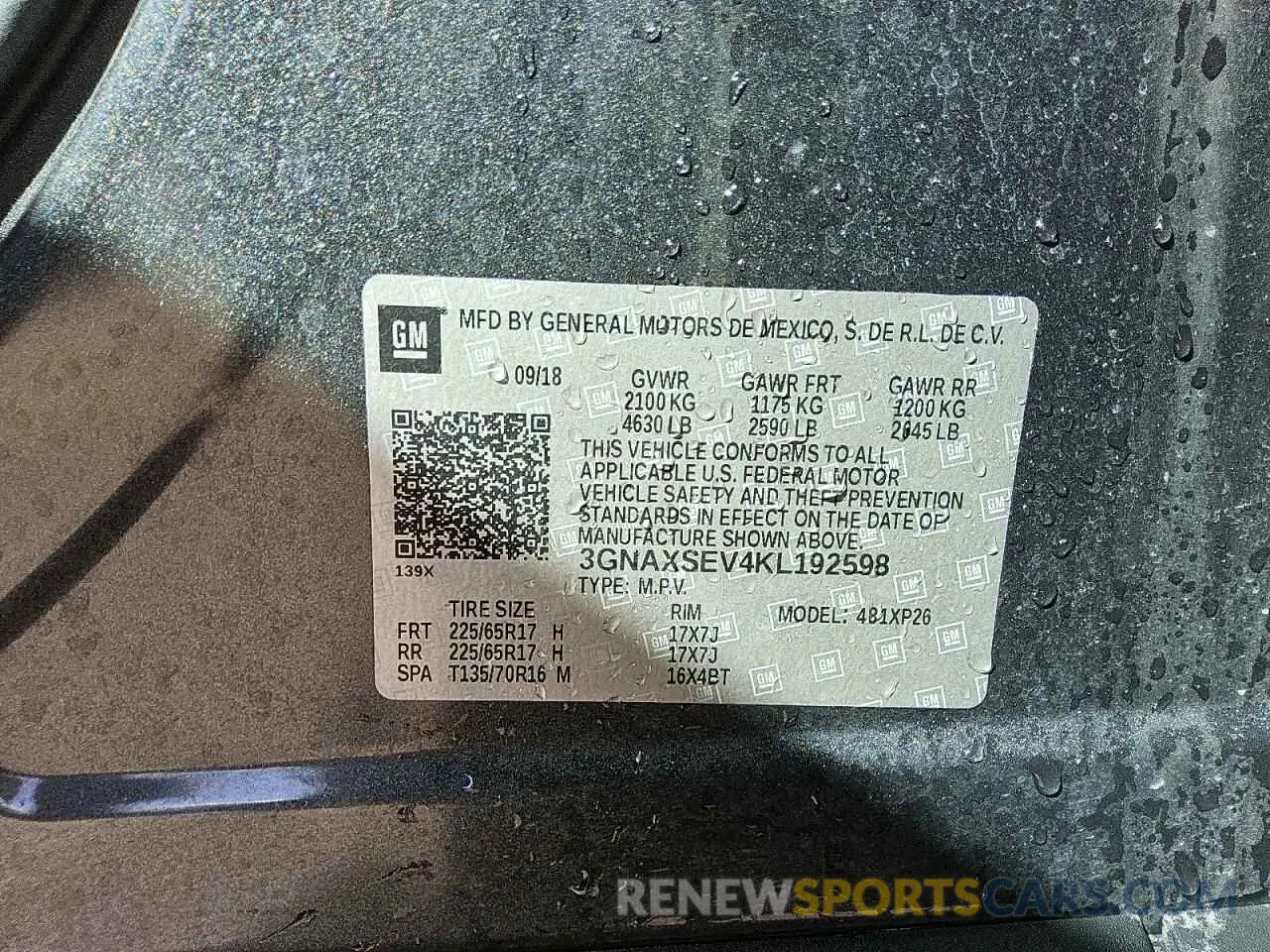 13 Photograph of a damaged car 3GNAXSEV4KL192598 CHEVROLET EQUINOX 2019