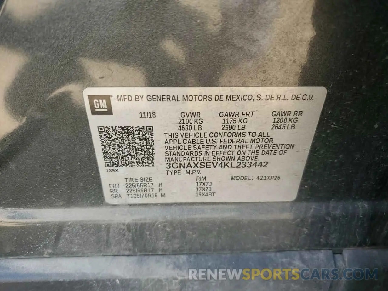 13 Photograph of a damaged car 3GNAXSEV4KL233442 CHEVROLET EQUINOX 2019