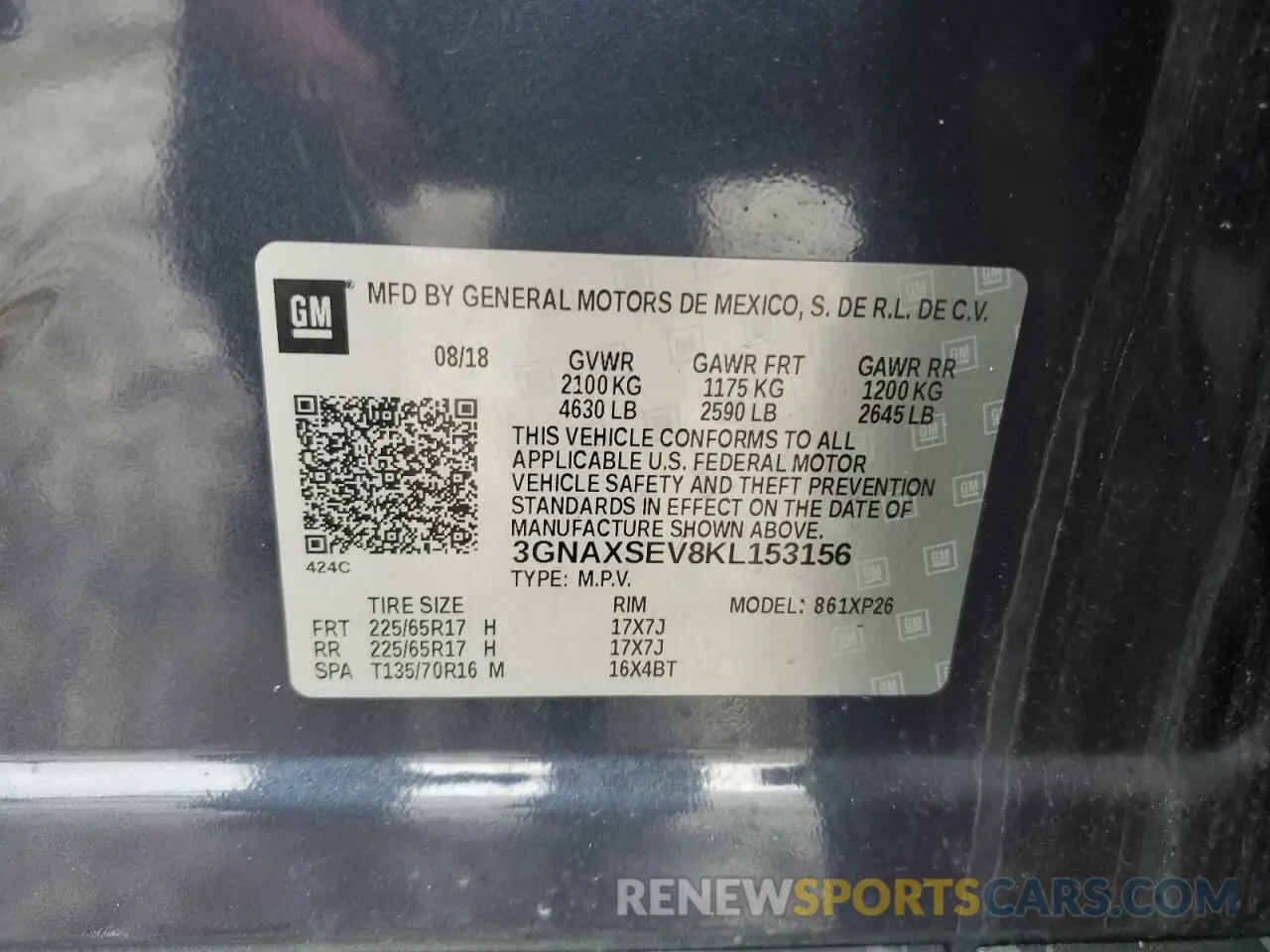 13 Photograph of a damaged car 3GNAXSEV8KL153156 CHEVROLET EQUINOX 2019