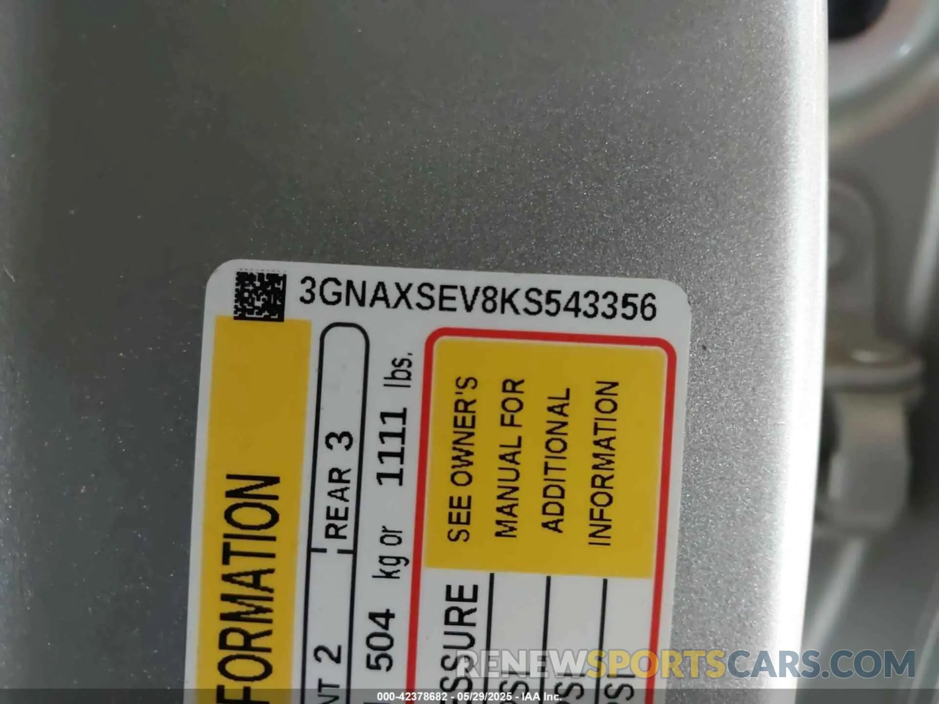 9 Photograph of a damaged car 3GNAXSEV8KS543356 CHEVROLET EQUINOX 2019