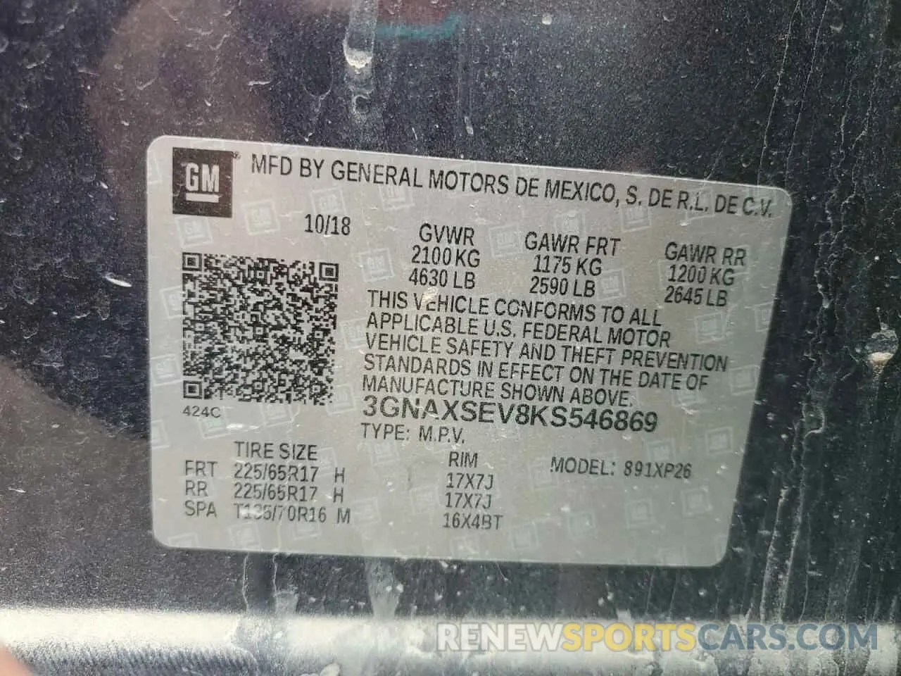 13 Photograph of a damaged car 3GNAXSEV8KS546869 CHEVROLET EQUINOX 2019