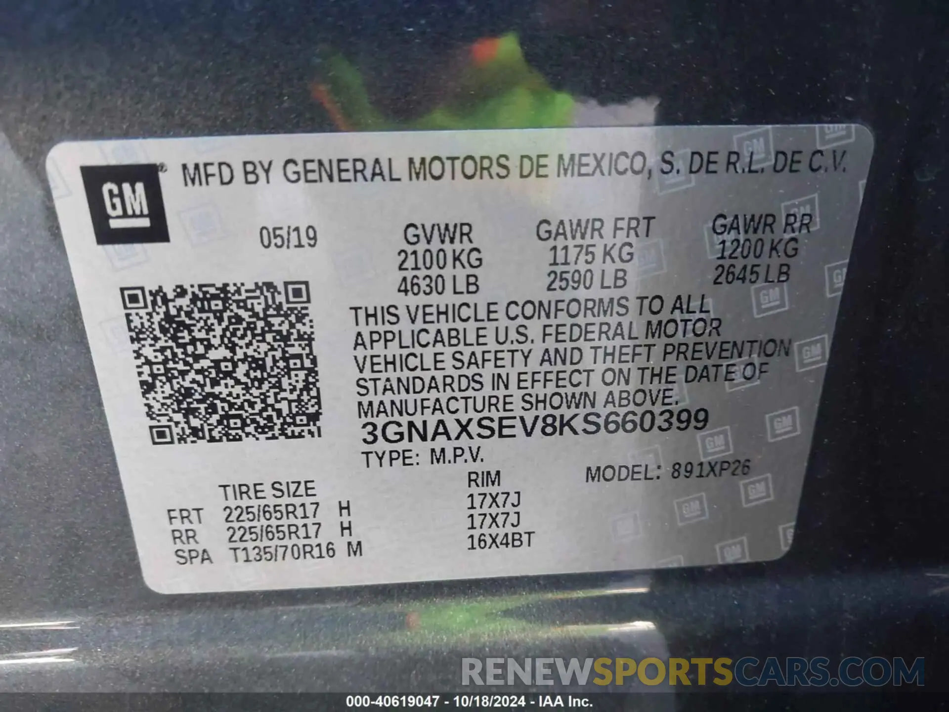 9 Photograph of a damaged car 3GNAXSEV8KS660399 CHEVROLET EQUINOX 2019
