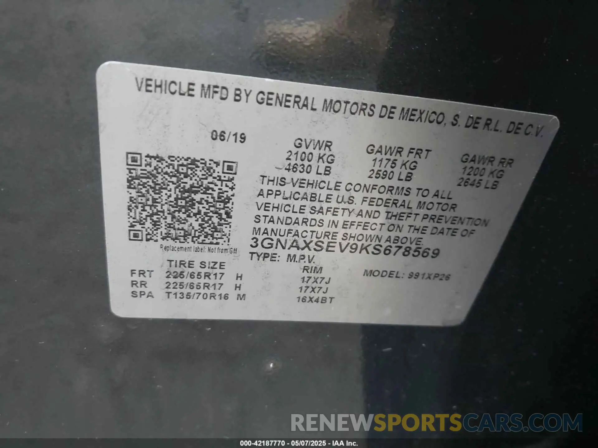 9 Photograph of a damaged car 3GNAXSEV9KS678569 CHEVROLET EQUINOX 2019