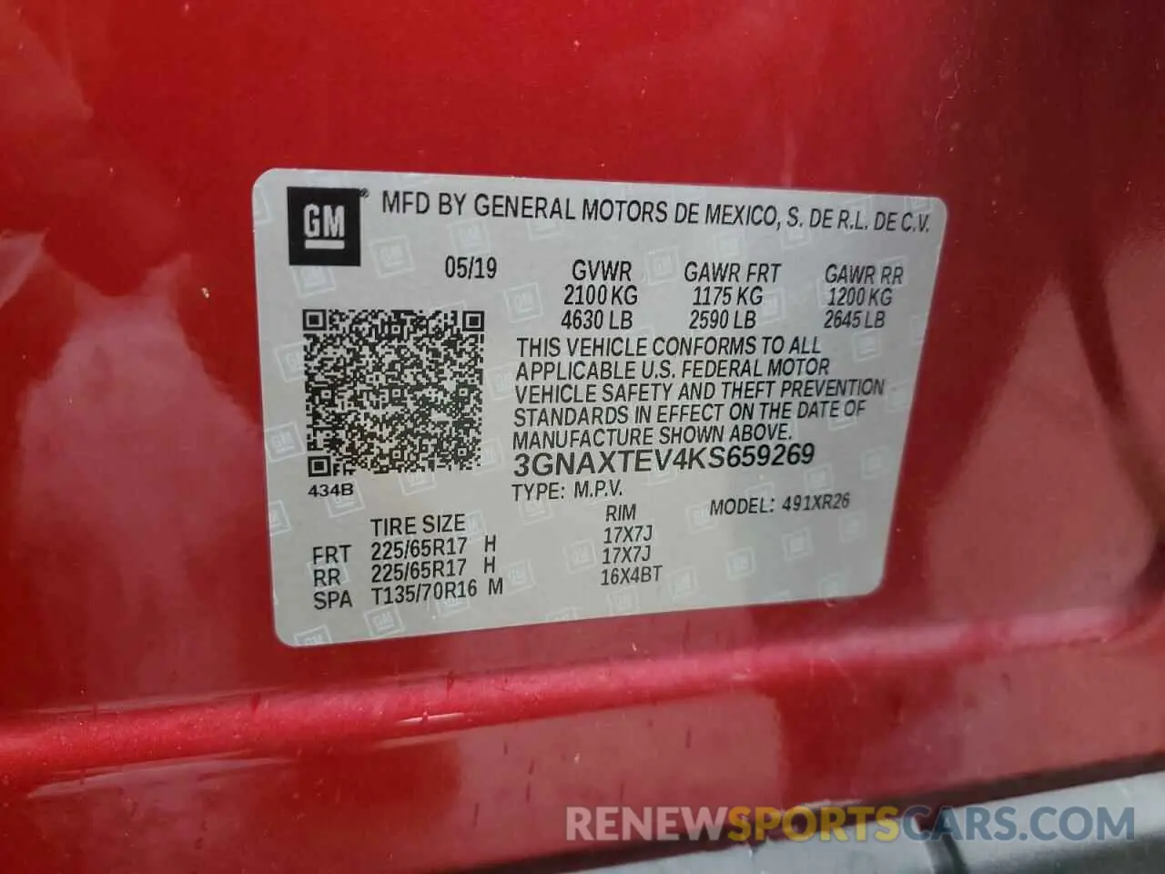 13 Photograph of a damaged car 3GNAXTEV4KS659269 CHEVROLET EQUINOX 2019