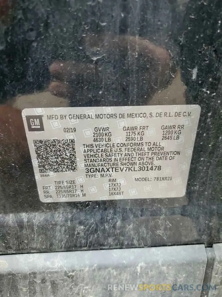 13 Photograph of a damaged car 3GNAXTEV7KL301478 CHEVROLET EQUINOX 2019