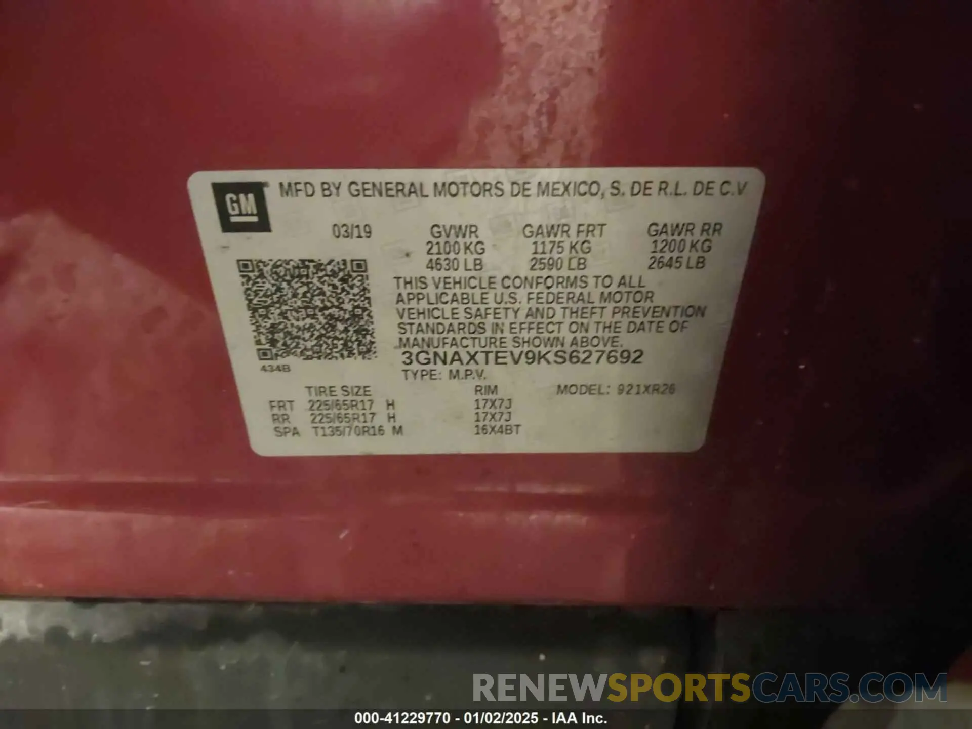 9 Photograph of a damaged car 3GNAXTEV9KS627692 CHEVROLET EQUINOX 2019