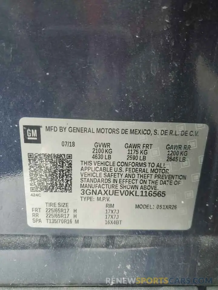 13 Photograph of a damaged car 3GNAXUEV0KL116565 CHEVROLET EQUINOX 2019