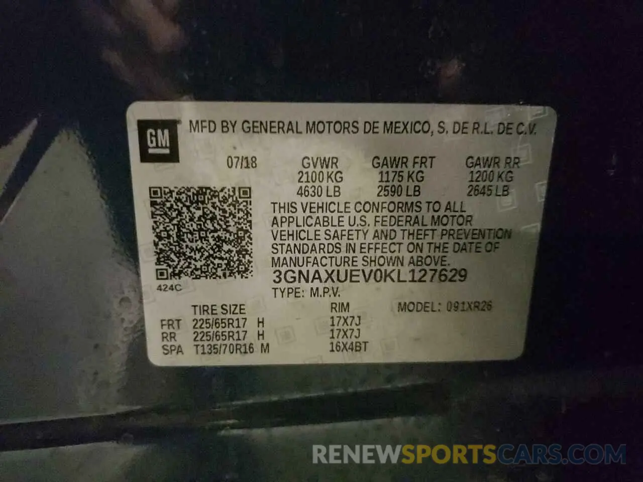 13 Photograph of a damaged car 3GNAXUEV0KL127629 CHEVROLET EQUINOX 2019