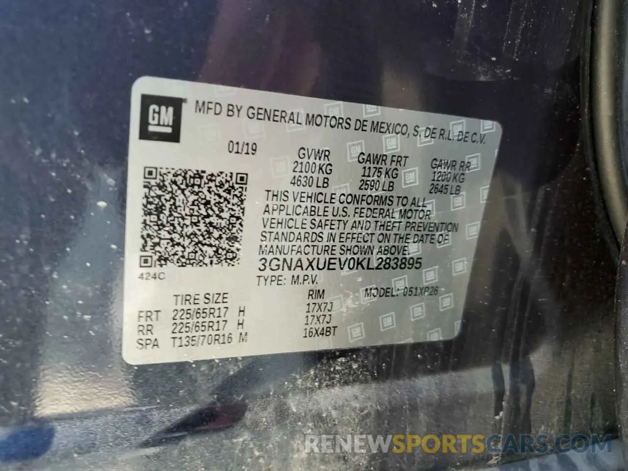 12 Photograph of a damaged car 3GNAXUEV0KL283895 CHEVROLET EQUINOX 2019