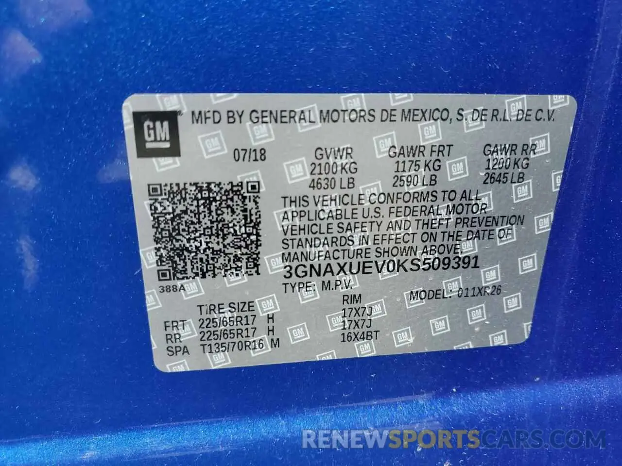 16 Photograph of a damaged car 3GNAXUEV0KS509391 CHEVROLET EQUINOX 2019