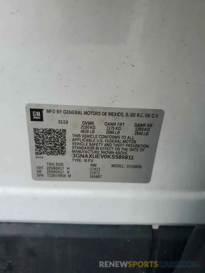 13 Photograph of a damaged car 3GNAXUEV0KS589811 CHEVROLET EQUINOX 2019