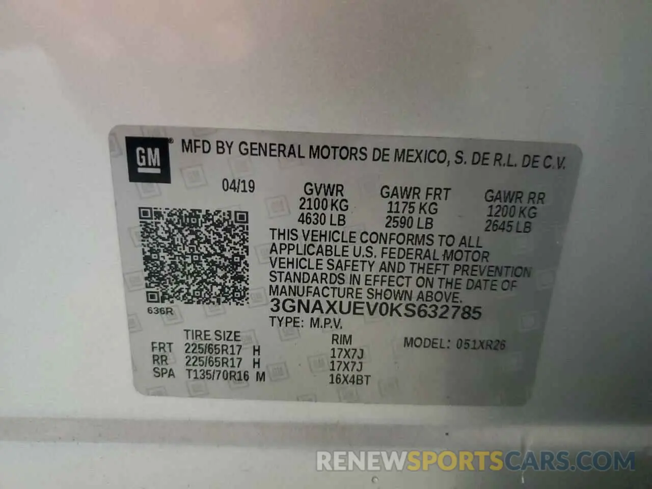 13 Photograph of a damaged car 3GNAXUEV0KS632785 CHEVROLET EQUINOX 2019