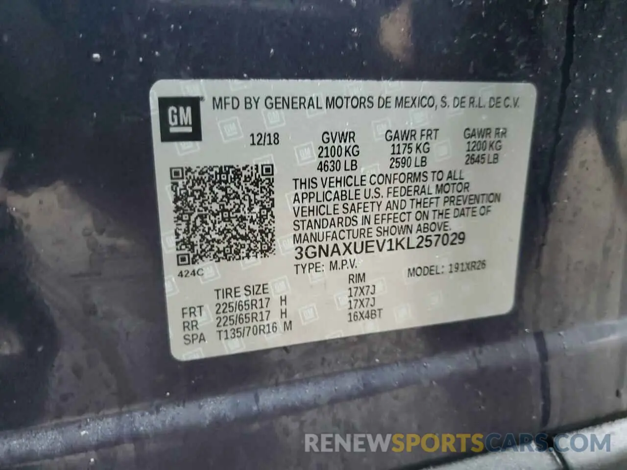 15 Photograph of a damaged car 3GNAXUEV1KL257029 CHEVROLET EQUINOX 2019