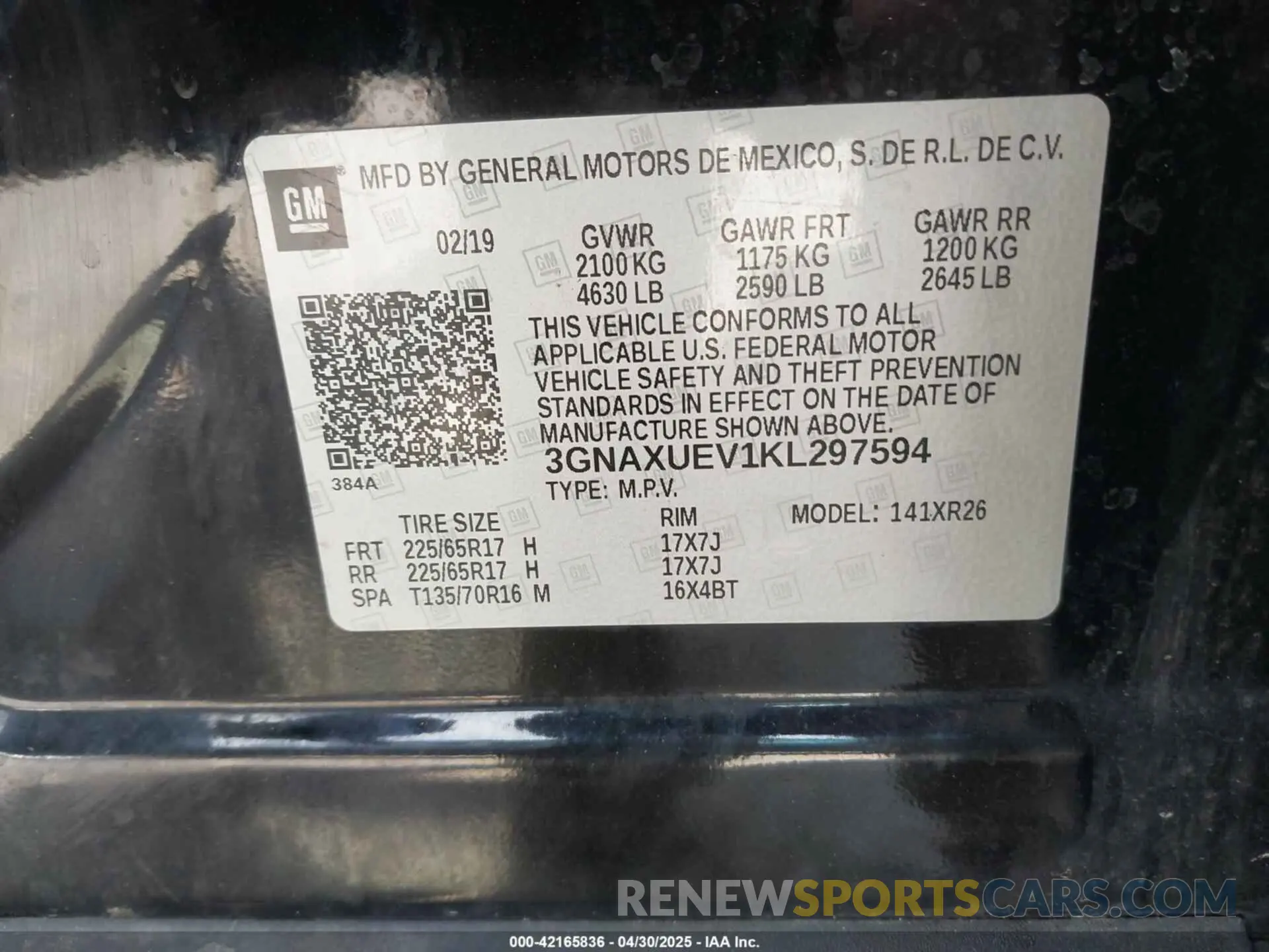 9 Photograph of a damaged car 3GNAXUEV1KL297594 CHEVROLET EQUINOX 2019