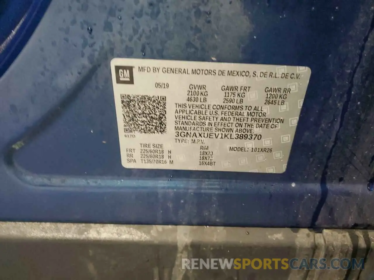 12 Photograph of a damaged car 3GNAXUEV1KL389370 CHEVROLET EQUINOX 2019