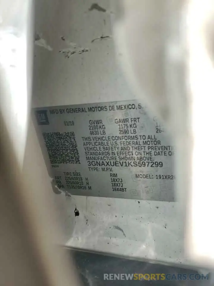 13 Photograph of a damaged car 3GNAXUEV1KS597299 CHEVROLET EQUINOX 2019