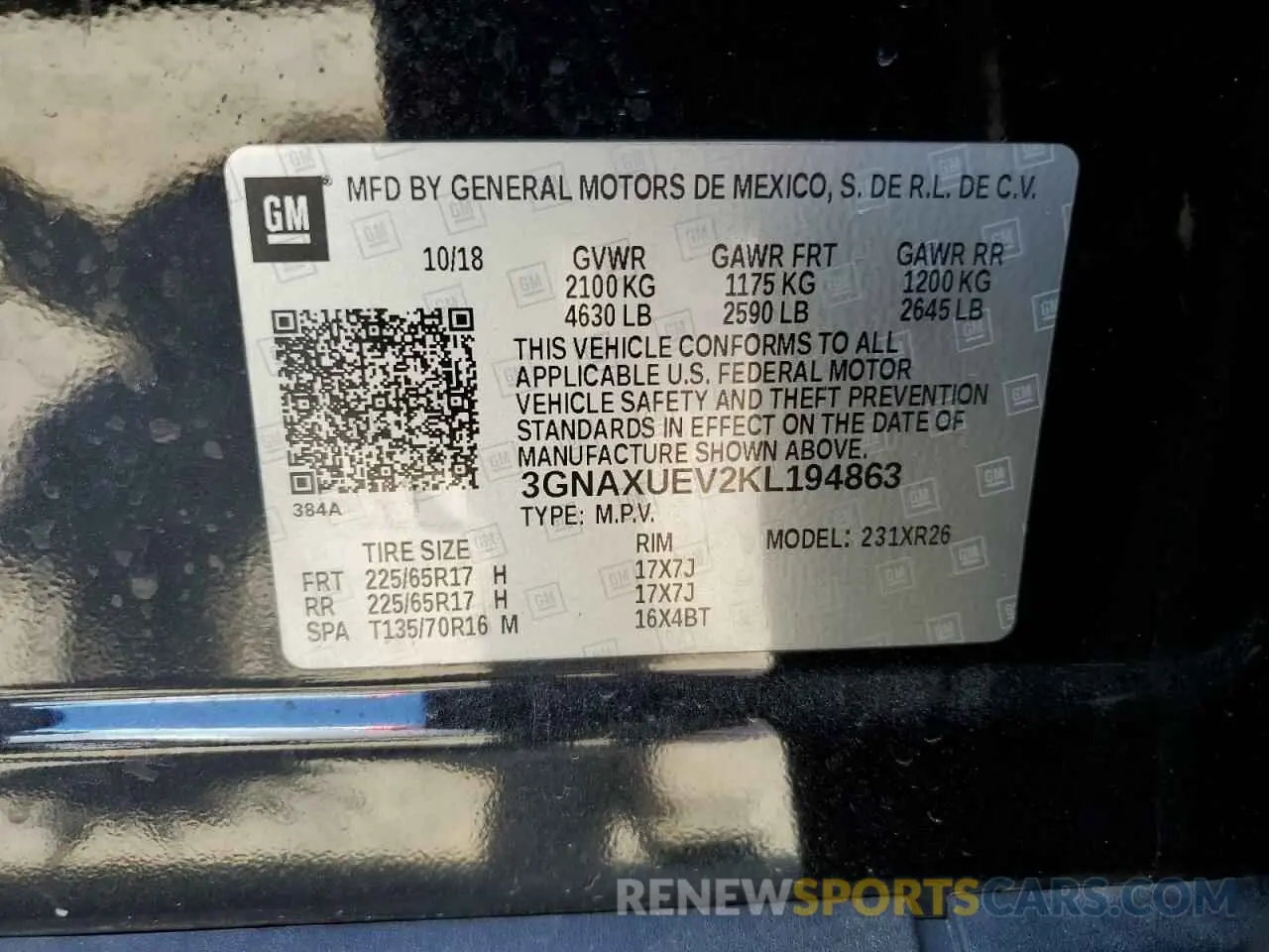 13 Photograph of a damaged car 3GNAXUEV2KL194863 CHEVROLET EQUINOX 2019