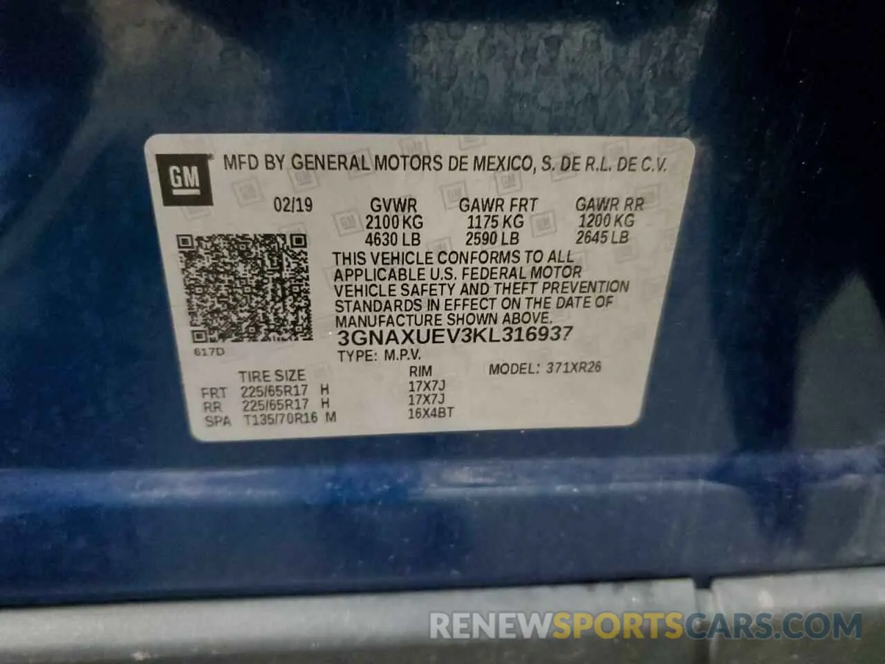 13 Photograph of a damaged car 3GNAXUEV3KL316937 CHEVROLET EQUINOX 2019