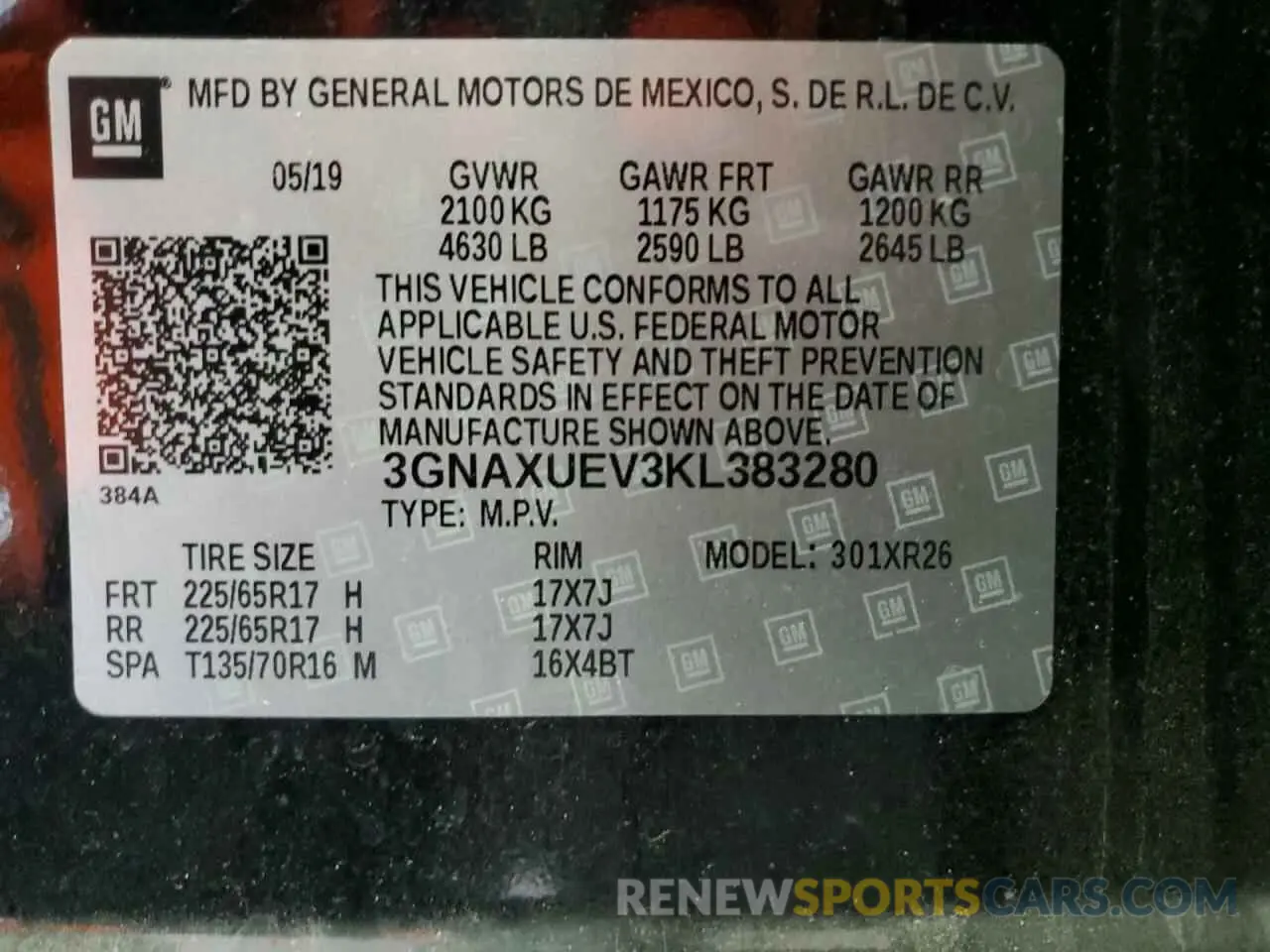16 Photograph of a damaged car 3GNAXUEV3KL383280 CHEVROLET EQUINOX 2019