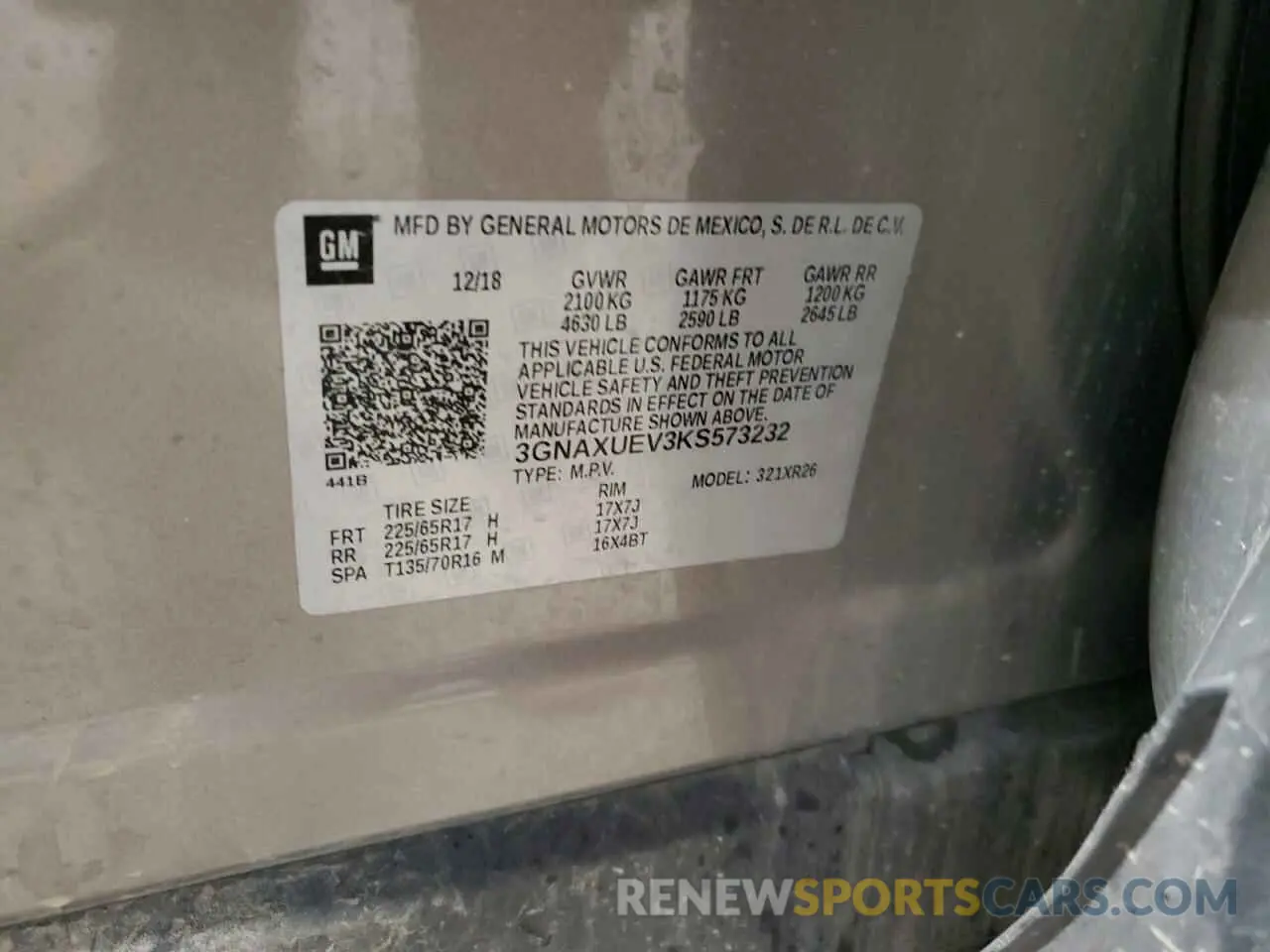 15 Photograph of a damaged car 3GNAXUEV3KS573232 CHEVROLET EQUINOX 2019