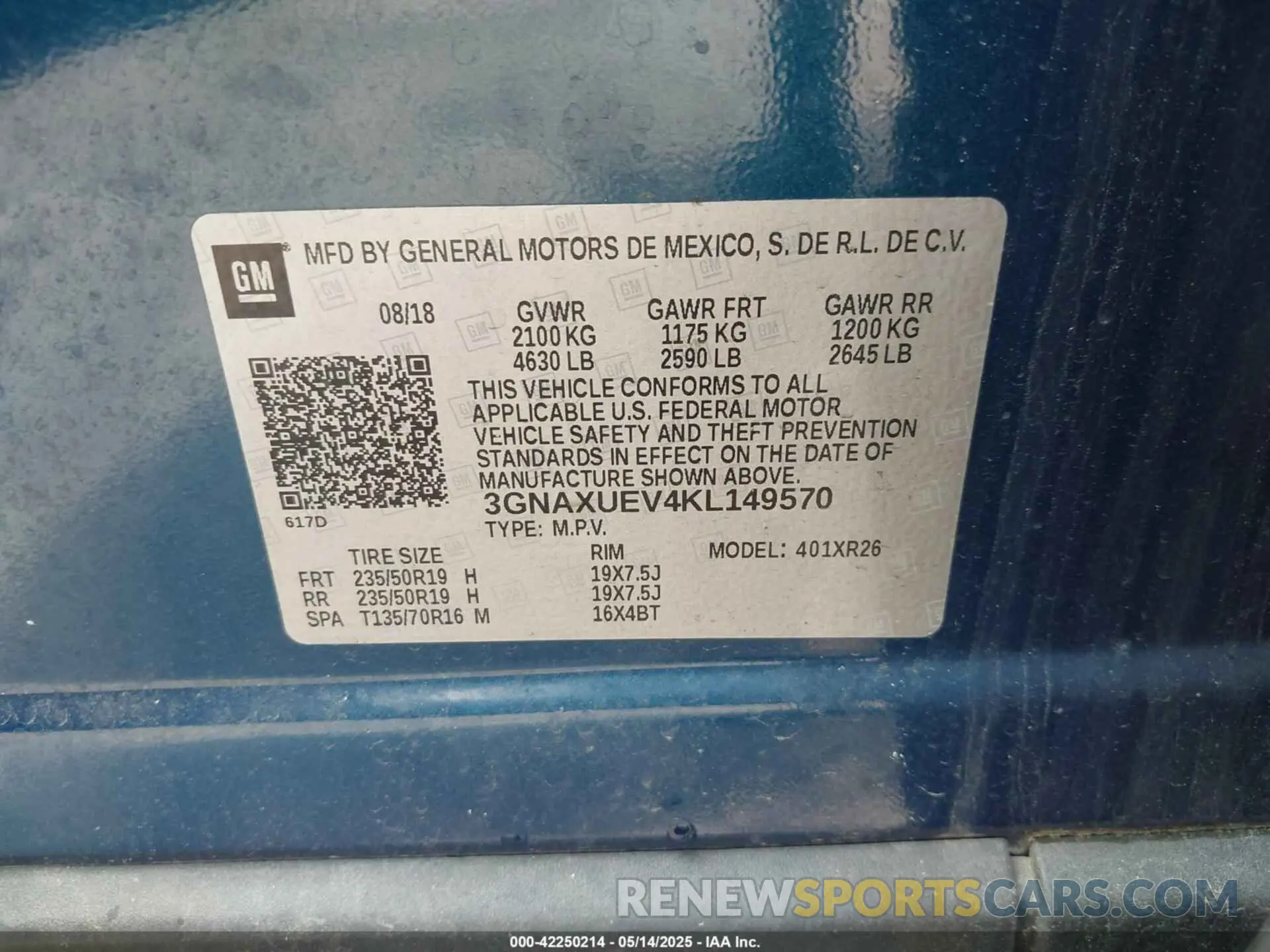 9 Photograph of a damaged car 3GNAXUEV4KL149570 CHEVROLET EQUINOX 2019