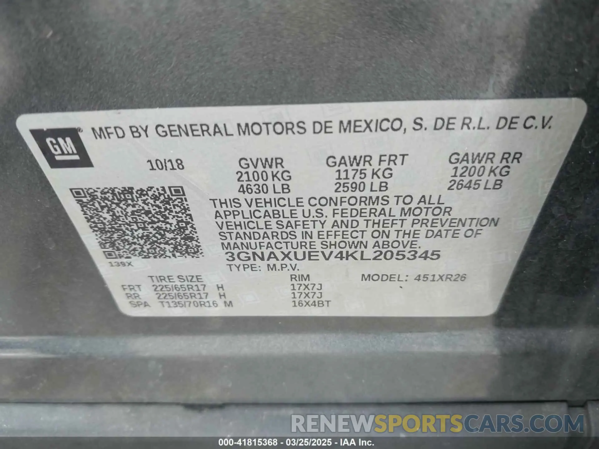 9 Photograph of a damaged car 3GNAXUEV4KL205345 CHEVROLET EQUINOX 2019