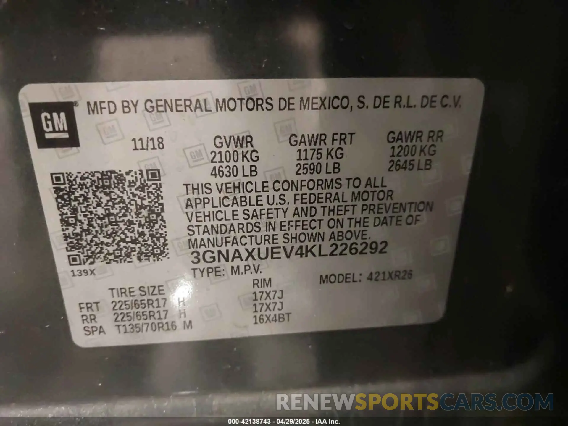 9 Photograph of a damaged car 3GNAXUEV4KL226292 CHEVROLET EQUINOX 2019