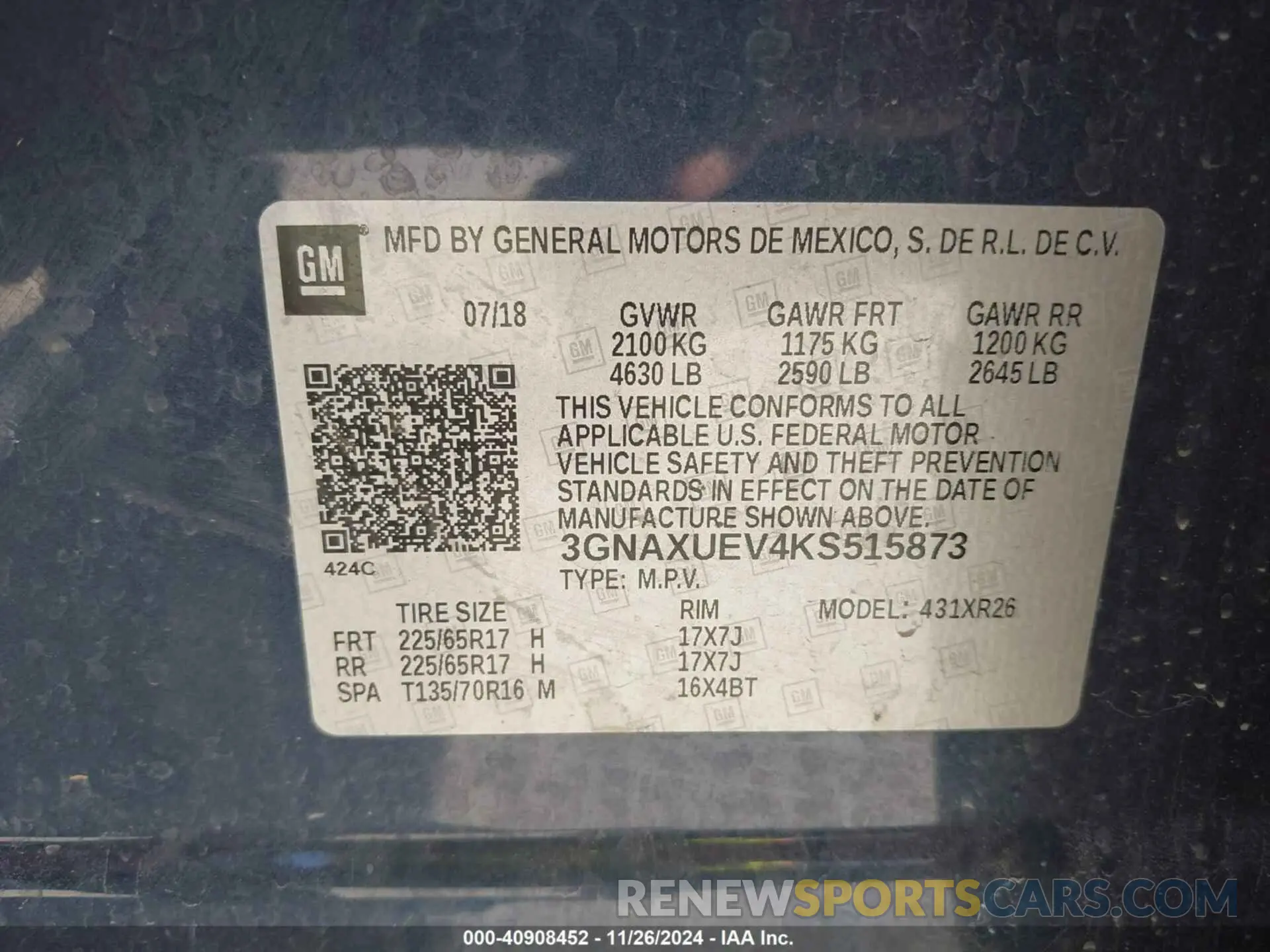 9 Photograph of a damaged car 3GNAXUEV4KS515873 CHEVROLET EQUINOX 2019
